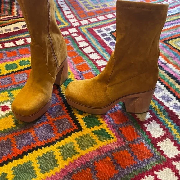 Charlotte Stone Vegan Suede Platform Ankle Boots - Mustard Yellow 8 - Picture 7 of 7